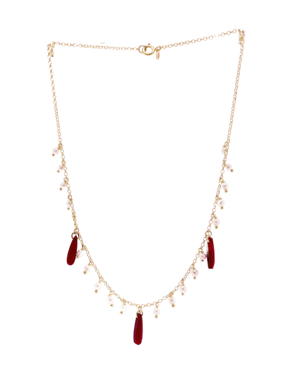 COLLANA NOIR CON GOCCE ROSSE E CHARM DI PERLE